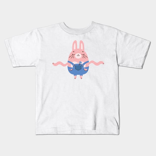 Bunny doing arm wave Kids T-Shirt by Nikamii